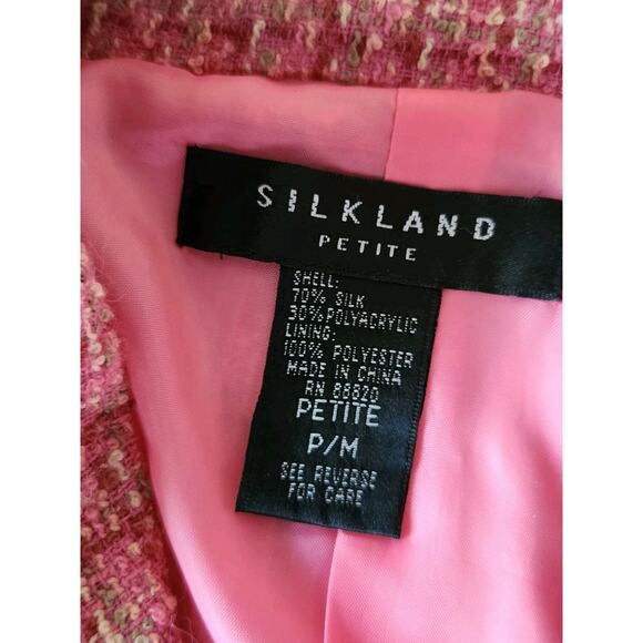 Silkland Pink Silk Tweed Blazer Raw Edge Jacket Women's size PM Career Old money - Picture 4 of 6